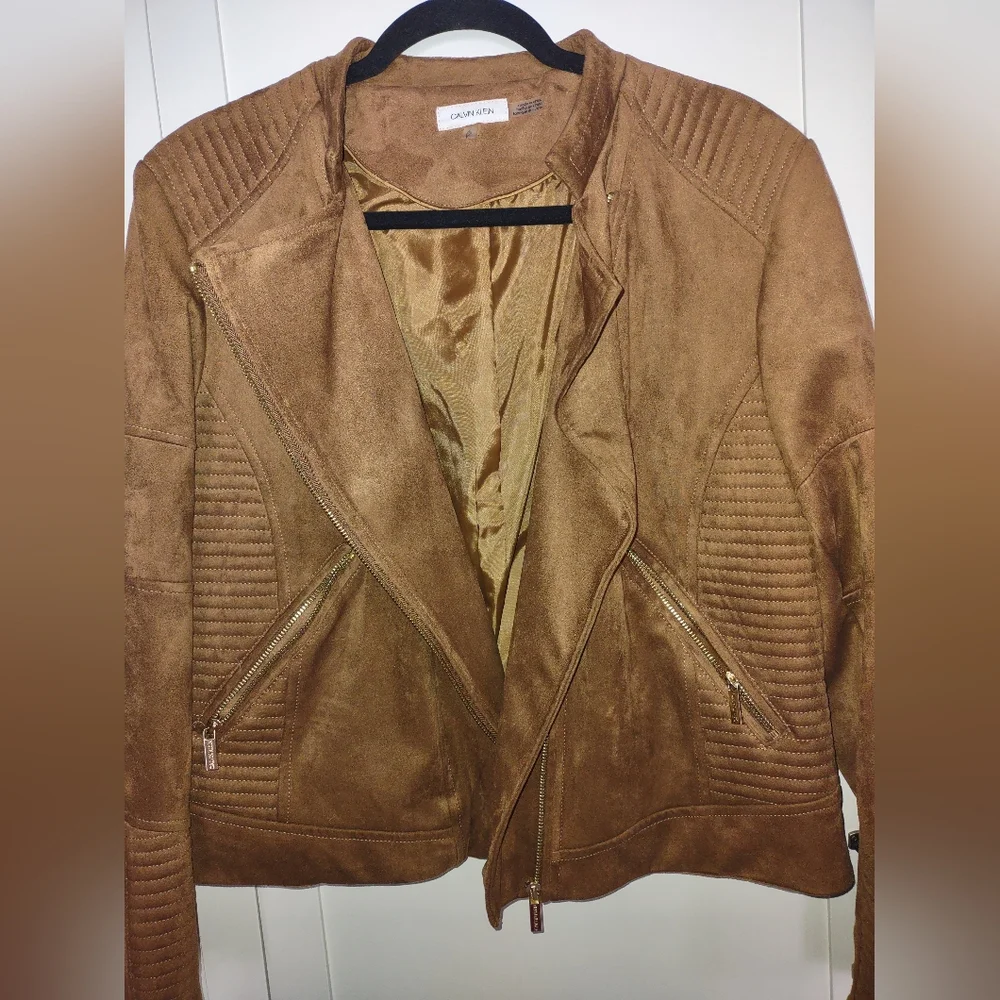 Women's faux suede Calvin Klein moto jacket extra large size 14 to 16 - Picture 3 of 10